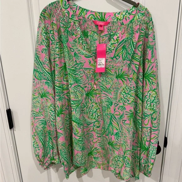 Lilly Pulitzer NWT Elsa Silk Top Fins and Flippers - Picture 1 of 4